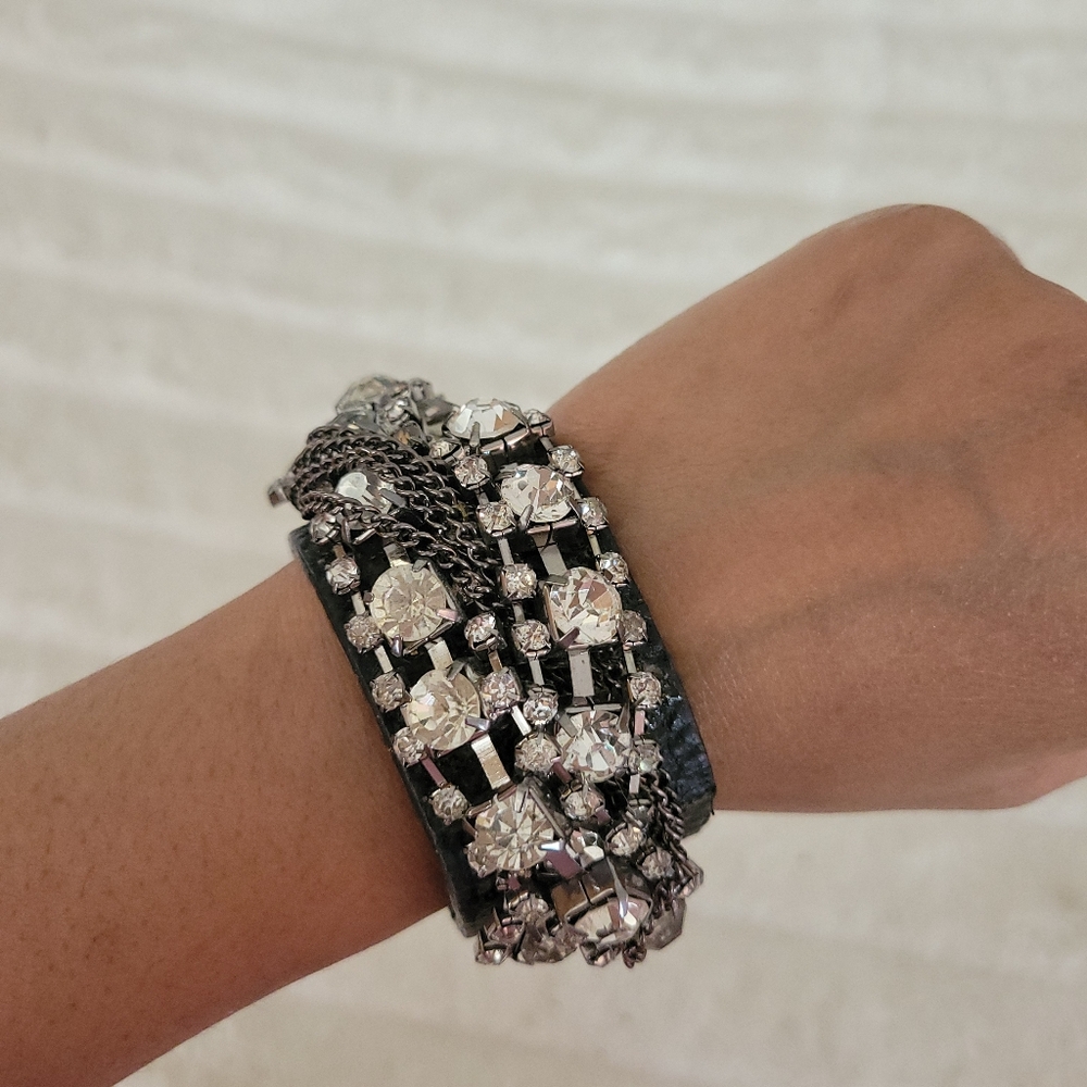 Elegant Silver and Black Cuff Bracelet